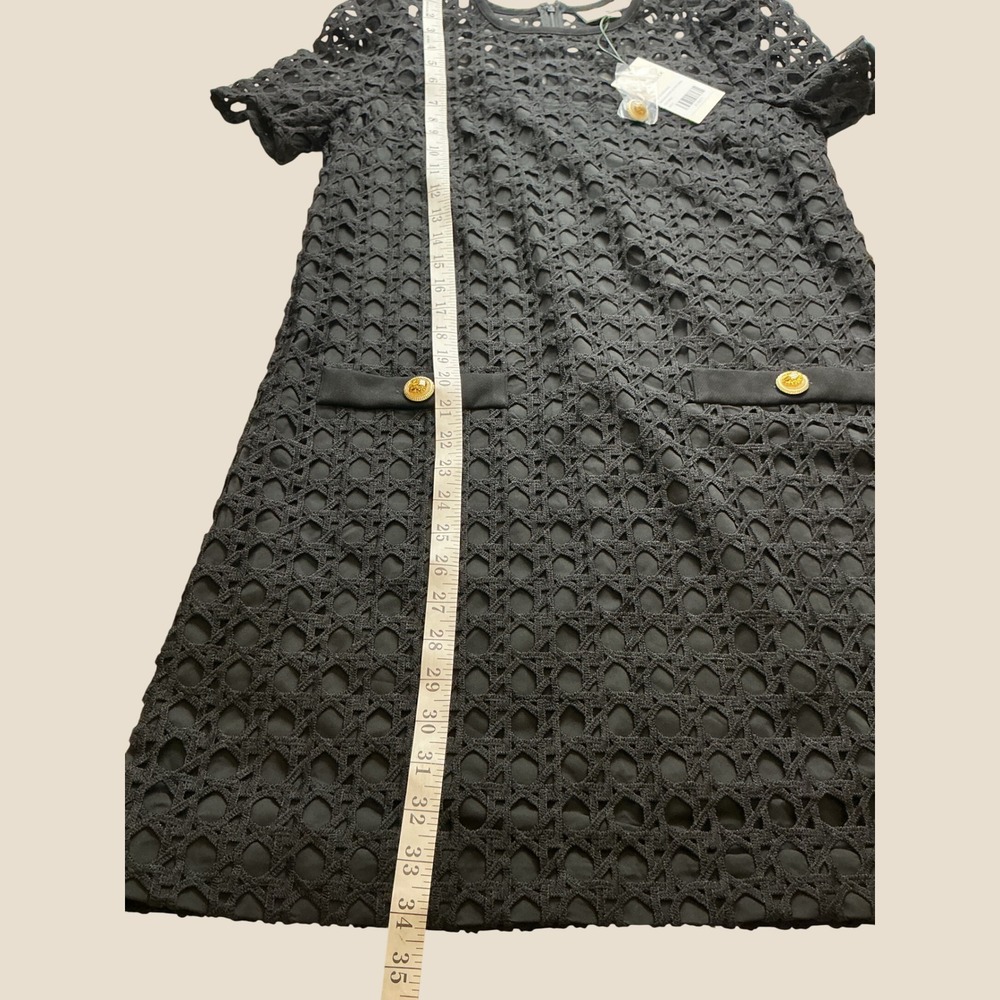 Tuckernuck Black Eyelet Lace Shift Dress Gold Button Pocket Short Sleeve Small - Picture 8 of 9